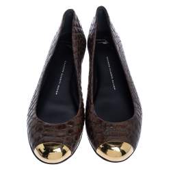 Pre Owned Giuseppe Zanotti Brown Python Embossed Leather Malika Cap Toe Ballet Flats Size 41