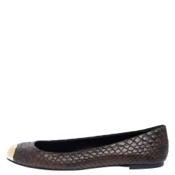 Pre Owned Giuseppe Zanotti Brown Python Embossed Leather Malika Cap Toe Ballet Flats Size 41