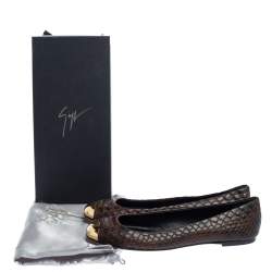 Pre Owned Giuseppe Zanotti Brown Python Embossed Leather Malika Cap Toe Ballet Flats Size 41
