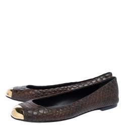 Pre Owned Giuseppe Zanotti Brown Python Embossed Leather Malika Cap Toe Ballet Flats Size 41