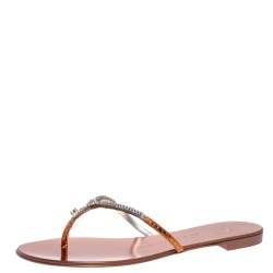 Pre Owned Giuseppe Zanotti Metallic Rose Gold Crystal Embellished Thong Sandals Size 39