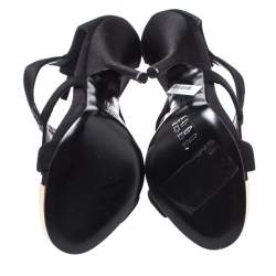 Pre Owned Giuseppe Zanotti Black Satin and Suede Crystal Embellished Ankle Strap Sandals Size 38