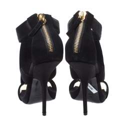 Pre Owned Giuseppe Zanotti Black Satin and Suede Crystal Embellished Ankle Strap Sandals Size 38