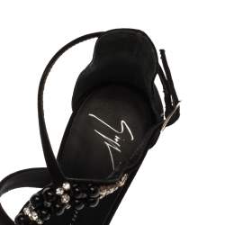 Pre Owned صندل جوسيبي زانوتي طراز سيور مزخرف كريستال سويدي أسود مقاس 37