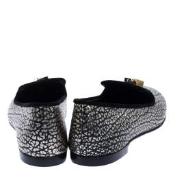 Pre Owned Giuseppe Zanotti Black/Silver Textured Leather Smoking Slippers Size 39