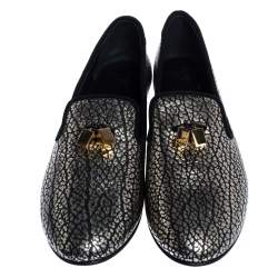 Pre Owned Giuseppe Zanotti Black/Silver Textured Leather Smoking Slippers Size 39