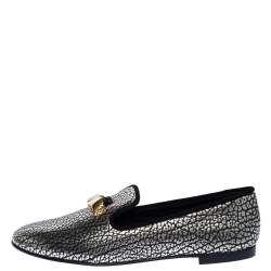 Pre Owned Giuseppe Zanotti Black/Silver Textured Leather Smoking Slippers Size 39