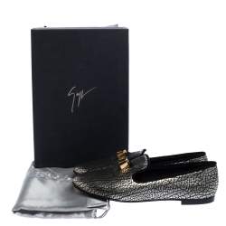 Pre Owned Giuseppe Zanotti Black/Silver Textured Leather Smoking Slippers Size 39