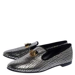 Pre Owned Giuseppe Zanotti Black/Silver Textured Leather Smoking Slippers Size 39