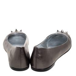 Pre Owned Giuseppe Zanotti Grey Leather Malika Spiked Cap Toe Ballet Flats Size 39.5