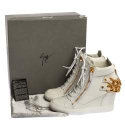 Pre Owned Giuseppe Zanotti White Leather Chain Detail High Top Wedge Sneakers Size 40