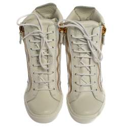 Pre Owned Giuseppe Zanotti White Leather Chain Detail High Top Wedge Sneakers Size 40
