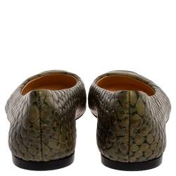 Pre Owned Giuseppe Zanotti Green Python Embossed Leather Metal Cap Toe Ballet Flats Size 39