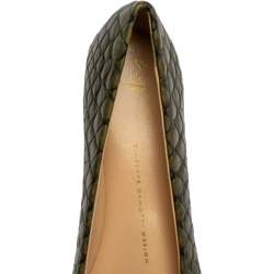 Pre Owned Giuseppe Zanotti Green Python Embossed Leather Metal Cap Toe Ballet Flats Size 39