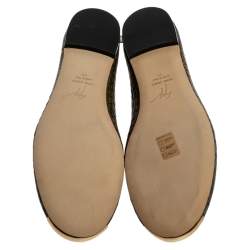 Pre Owned Giuseppe Zanotti Green Python Embossed Leather Metal Cap Toe Ballet Flats Size 39