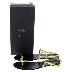 Pre Owned Giuseppe Zanotti Green Leather Crystal Embellished Toe Ring Slingback Flat Sandals Size 40