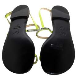 Pre Owned Giuseppe Zanotti Green Leather Crystal Embellished Toe Ring Slingback Flat Sandals Size 40