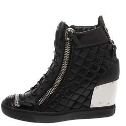 Pre Owned Giuseppe Zanotti Black Quilted Leather Wedge Sneakers Size 40