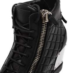 Pre Owned Giuseppe Zanotti Black Quilted Leather Wedge Sneakers Size 40
