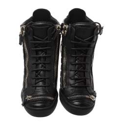 Pre Owned Giuseppe Zanotti Black Quilted Leather Wedge Sneakers Size 40