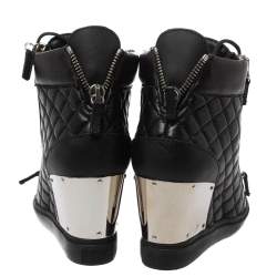 Pre Owned Giuseppe Zanotti Black Quilted Leather Wedge Sneakers Size 40