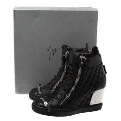 Pre Owned Giuseppe Zanotti Black Quilted Leather Wedge Sneakers Size 40