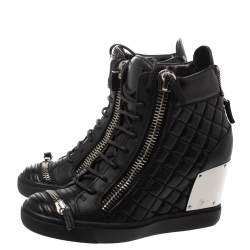 Pre Owned Giuseppe Zanotti Black Quilted Leather Wedge Sneakers Size 40