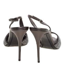 Pre Owned Giuseppe Zanotti Grey Leather Crystal Embellished Slingback Peep Toe Sandals Size 40