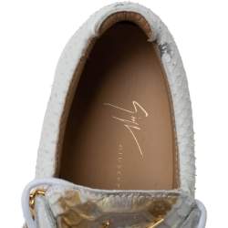 Pre Owned Giuseppe Zanotti White/Gold Python Embossed Leather Dona Low Top Sneakers Size 40