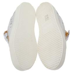 Pre Owned Giuseppe Zanotti White/Gold Python Embossed Leather Dona Low Top Sneakers Size 40