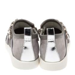 Pre Owned Giuseppe Zanotti Grey Suede Leather Crystal Embellihsed Low Top Sneakers Size 37.5