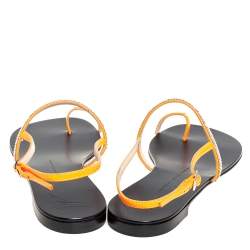 مملوكة مسبقًا صندل فلات جوسيبي زانوتي سيور رفيعة مزخرفة ستراس جلد برتقالي مقاس 40 