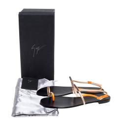 مملوكة مسبقًا صندل فلات جوسيبي زانوتي سيور رفيعة مزخرفة ستراس جلد برتقالي مقاس 40 