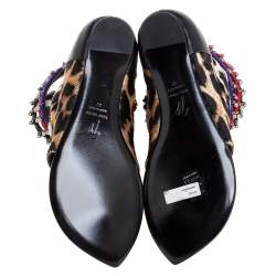 مملوكة مسبقًا صندل فلات جوسيبي زانوتي مزين دلايات مطبوع نقشة الفهد بني مقاس 37