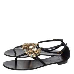 Pre Owned Giuseppe Zanotti Black Leather Embellished Strappy Flat Sandals Size 40