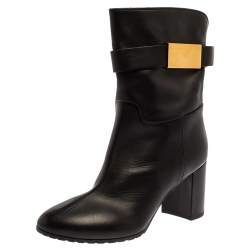 مملوكة مسبقًا Giuseppe Zanotti Black Leather Block Heel Ankle Booties Size 38
