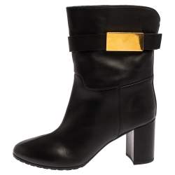 مملوكة مسبقًا Giuseppe Zanotti Black Leather Block Heel Ankle Booties Size 38