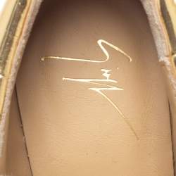 Pre Owned Giuseppe Zanotti Gold Croc Embossed Leather Double Zip Wedge Sneakers Size 37