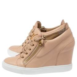 Pre Owned Giuseppe Zanotti Beige Leather Low Top Wedge Sneakers Size 41
