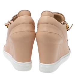 Pre Owned Giuseppe Zanotti Beige Leather Low Top Wedge Sneakers Size 41