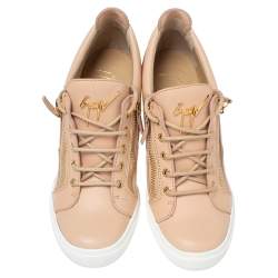 Pre Owned Giuseppe Zanotti Beige Leather Low Top Wedge Sneakers Size 41