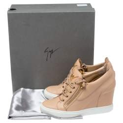 Pre Owned Giuseppe Zanotti Beige Leather Low Top Wedge Sneakers Size 41