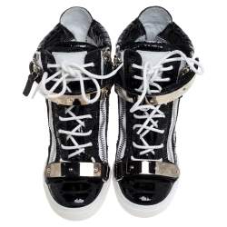 Pre Owned Giuseppe Zanotti Black Python Embossed Patent Leather Lorenz Wedge High Top Sneakers Size 37