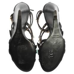 Giuseppe Zanotti Black Leather Eyelet Ankle Strap Wedge Sandals Size 36