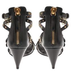 Giuseppe Zanotti Black Leather Eyelet Ankle Strap Wedge Sandals Size 36