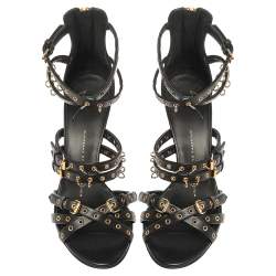 Giuseppe Zanotti Black Leather Eyelet Ankle Strap Wedge Sandals Size 36