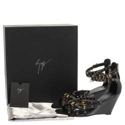 Giuseppe Zanotti Black Leather Eyelet Ankle Strap Wedge Sandals Size 36