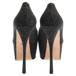 مملوكة مسبقًا حذاء كعب عالي جوسيبي زانوتي نعل سميك مقدمة مفتوحة سويدى غليتر أسود مقاس 39