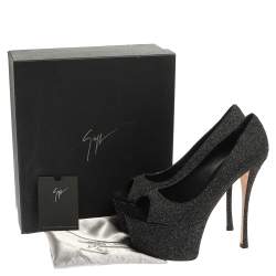 مملوكة مسبقًا حذاء كعب عالي جوسيبي زانوتي نعل سميك مقدمة مفتوحة سويدى غليتر أسود مقاس 39