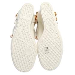 Pre Owned Giuseppe Zanotti White Leather Chain Detail High Top Wedge Sneakers Size 41